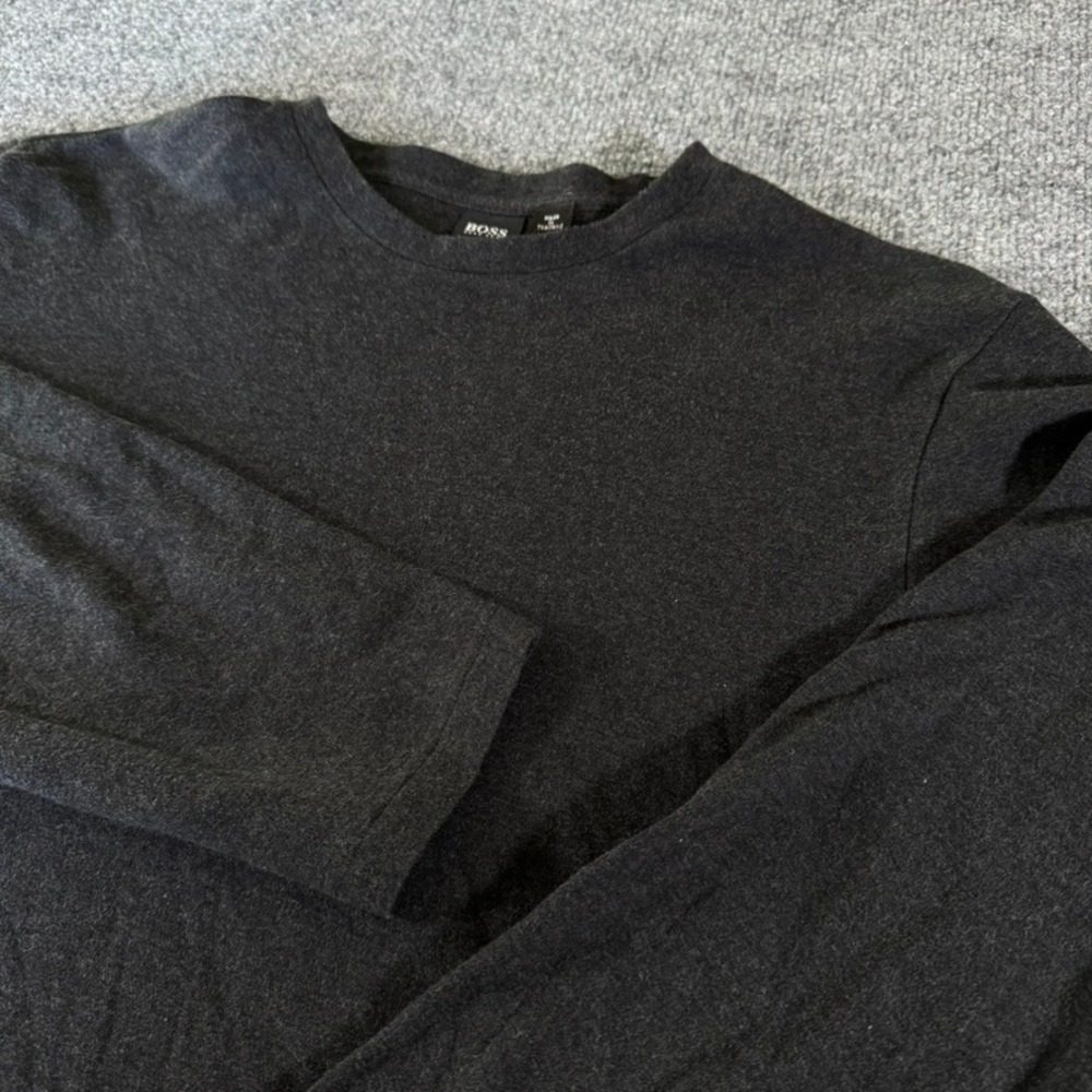 BOSS Hugo Boss Pisa L/S T-Shirt Men L Embroidered Logo Cotton Grey Regular